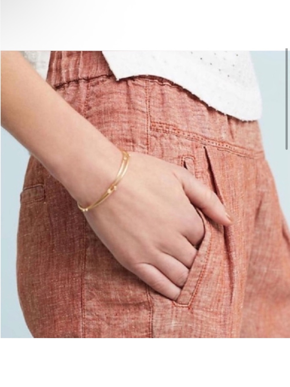 Anthropologie  Hei Hei Linen Red Wash Heathered Crop Loose Fit Relaxed Pant L - Picture 3 of 10